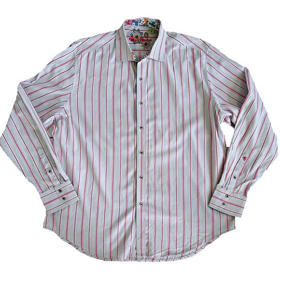 Robert Graham Men's Button Down Shirt Berry Gray Stripe Classic Fit 2XL - Picture 4 of 9
